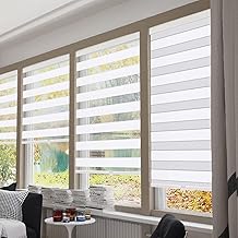 Zebra Blinds for Windows Custom Size Cordless Blackout Roller Blinds,Dual Layer Sheer or Privacy Light Control,Day and Night Window Blinds and Shades,White,22" W x [25" H to 98" H Customize]