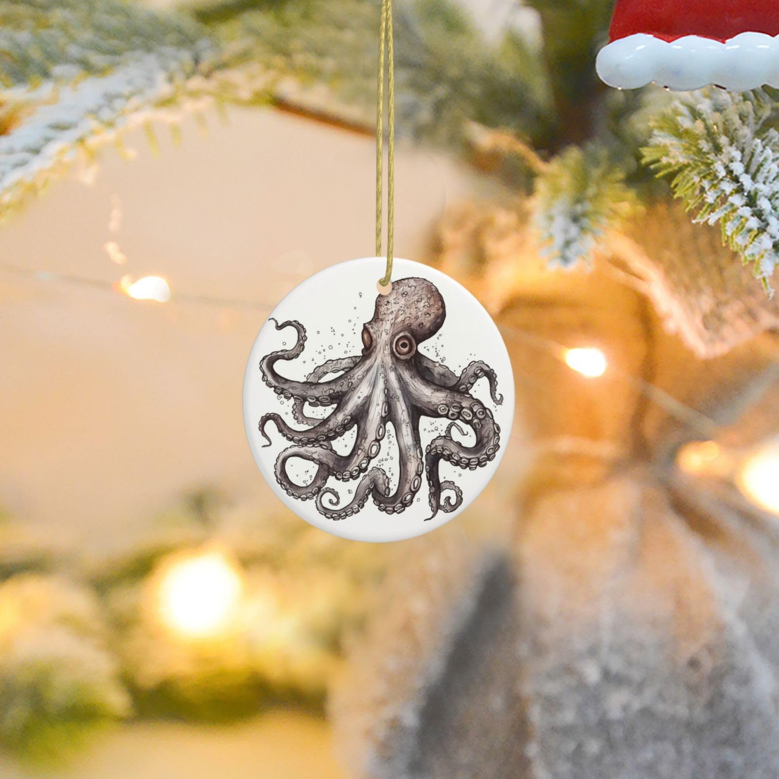 Christmas Ornaments for Christmas Tree Decoration Ceramic Hanging Octopus Ornament with Gold Ribbon Crafts Round Pendant for Keepsake Gifts Glass Xmas Decor Party Supplies
