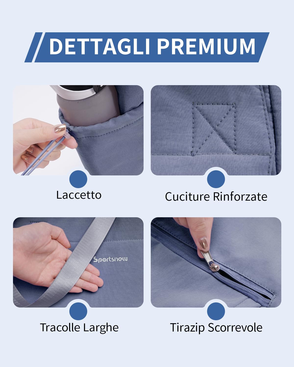 sportsnew Borsa Yoga con Tappetino Borsa Sportiva Unisex con Tasca Impermeabile Tote Grande con Zip Leggera e Capiente per Fitness e Palestra Fino a 10mm di Tappetino Yoga