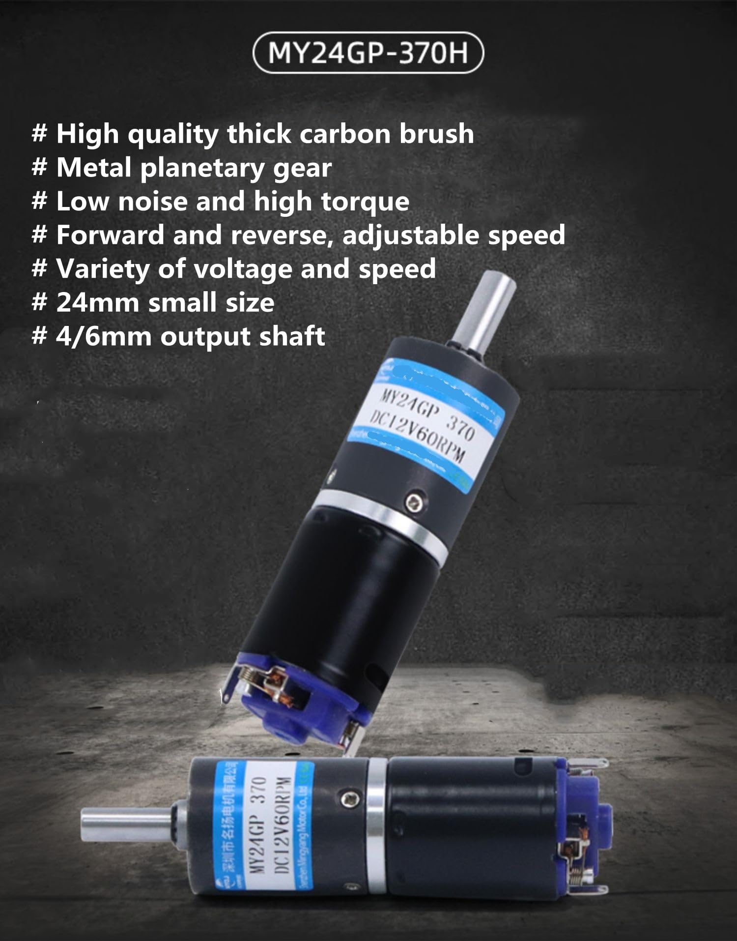 Silnik planetarny DC 12 V, 3,5 W, 24 4, średnica mm, silnik elektryczny o niskiej prędkości MY24GP-370H (4 mmMotor i wspornik, 24 V 240 obr./min)
