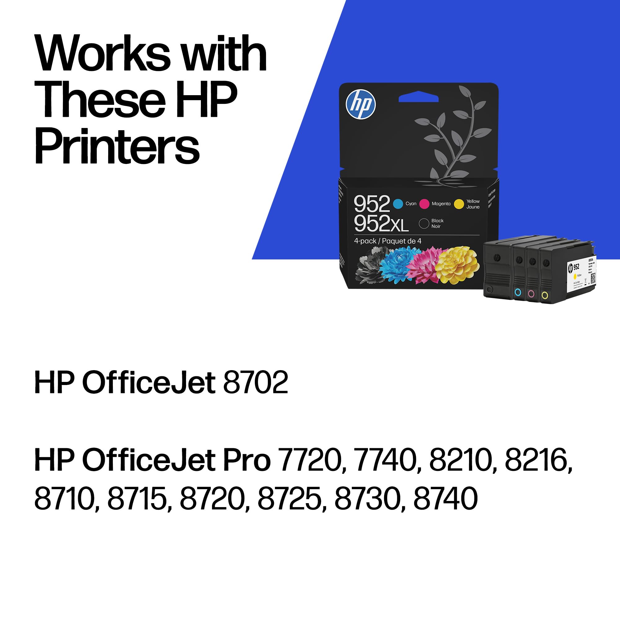 HP Original 952 Cyan, Magenta, Yellow / 952XL Black Ink Cartridges (4-Pack) | Works OfficeJet 8702 OfficeJet Pro 7700, 8210, 8700 Series | Eligible for Instant Ink | N9K28AN