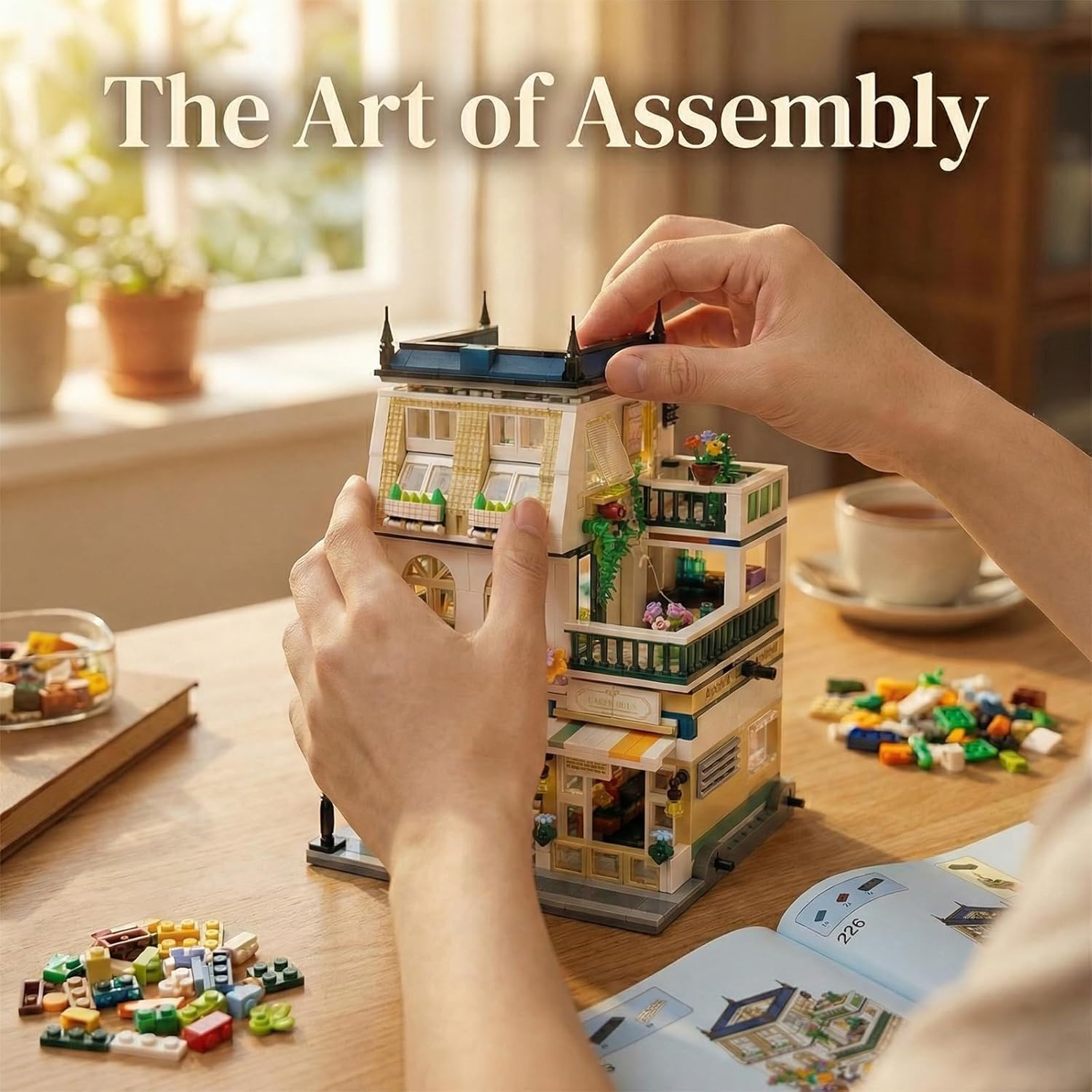 Micro Mini Bricks City Flowers Garden Hotel House Building Blocks Set for Adults, European Apartment Sets with Light for Modular House Collectors, Ideal Gifts for Home Decor (998 Pieces)