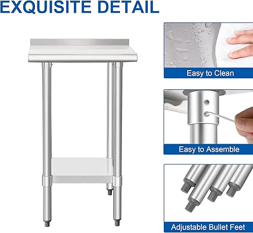 Miniatura 5 de HARDURA Mesa de trabajo comercial de acero inoxidable, mesa de trabajo de preparación, mesa de metal de 14 x 24 pulgadas con estante inferior y