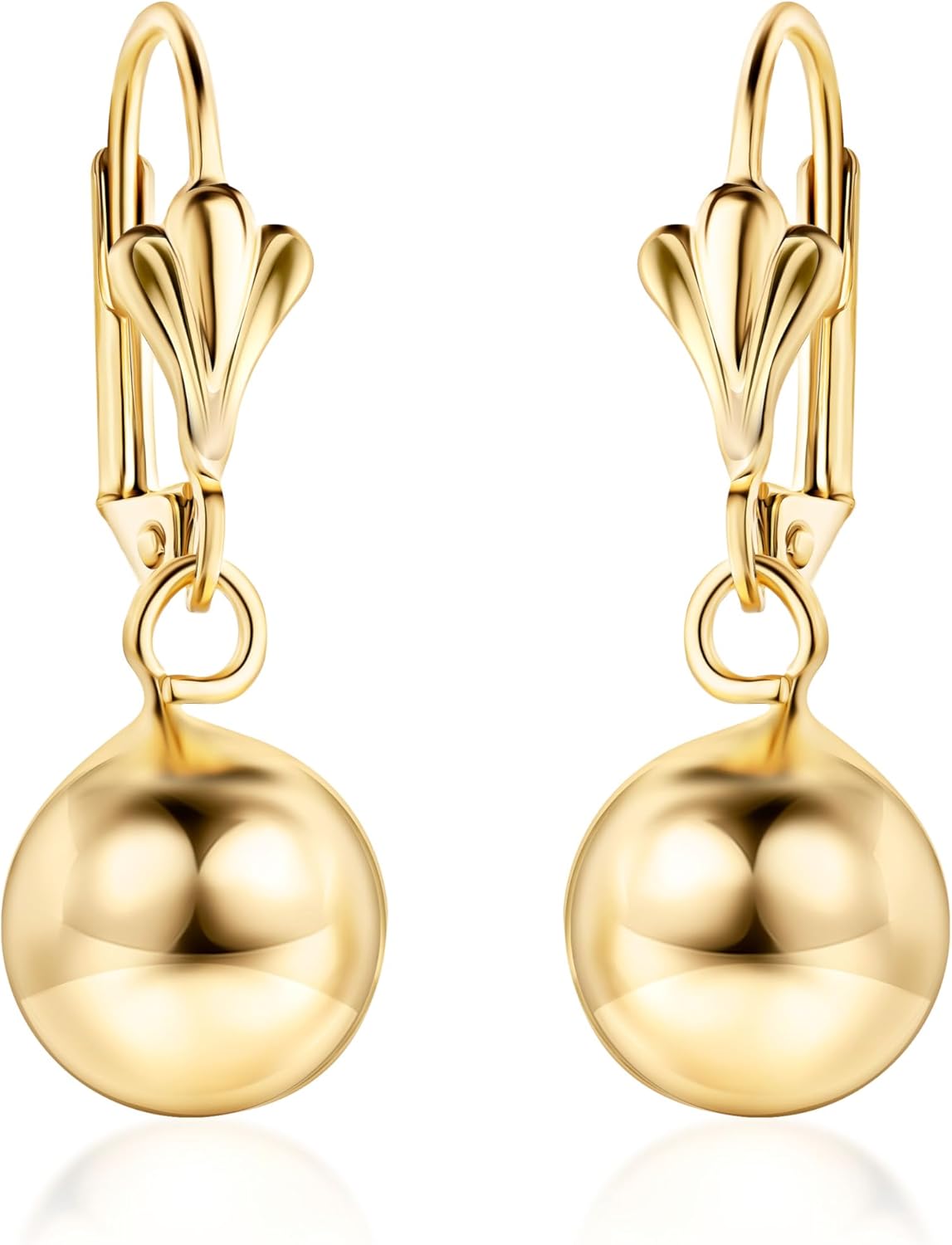 Barzel 18K Gold Plated Dangling Ball Drop Earrings, 8-12mm Sizes, Gold Plated, Tarnish Free, Made in Brazil - Image 6