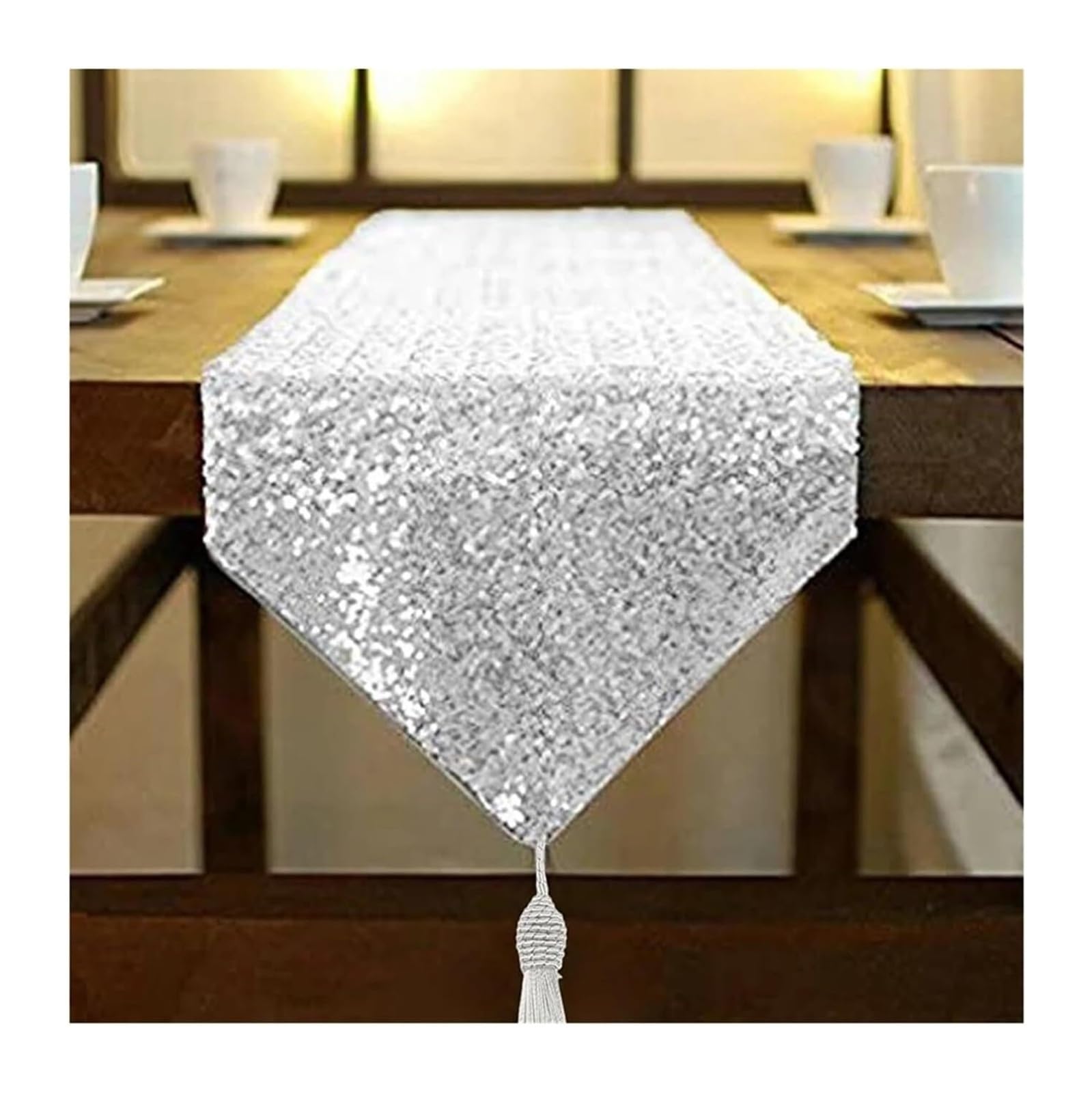 Table flag Sequin Table Runner Glitter Tassel Multicolor 30x180cm For Birthday Party Wedding(Silver)