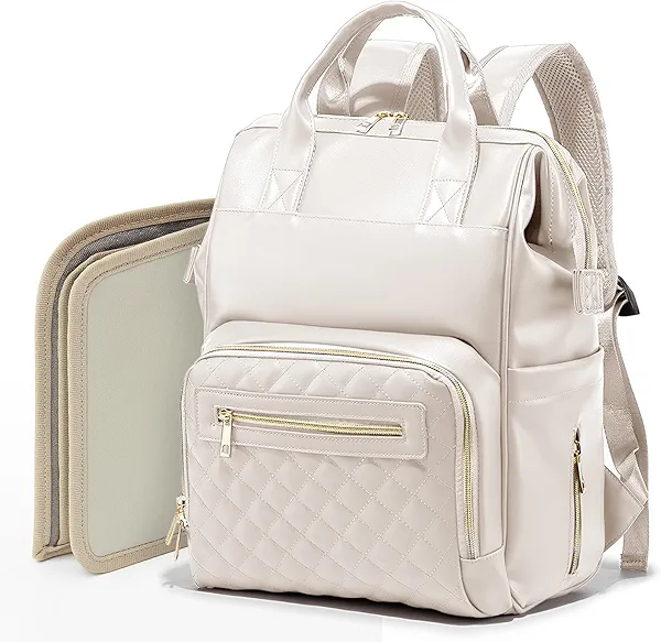 QUNSE Baby Diaper Bag Backpack Bags - Waterproof PU Leather Wet Dry Insulated Bottle Cooler Wipes Side Pocket Changing Pad