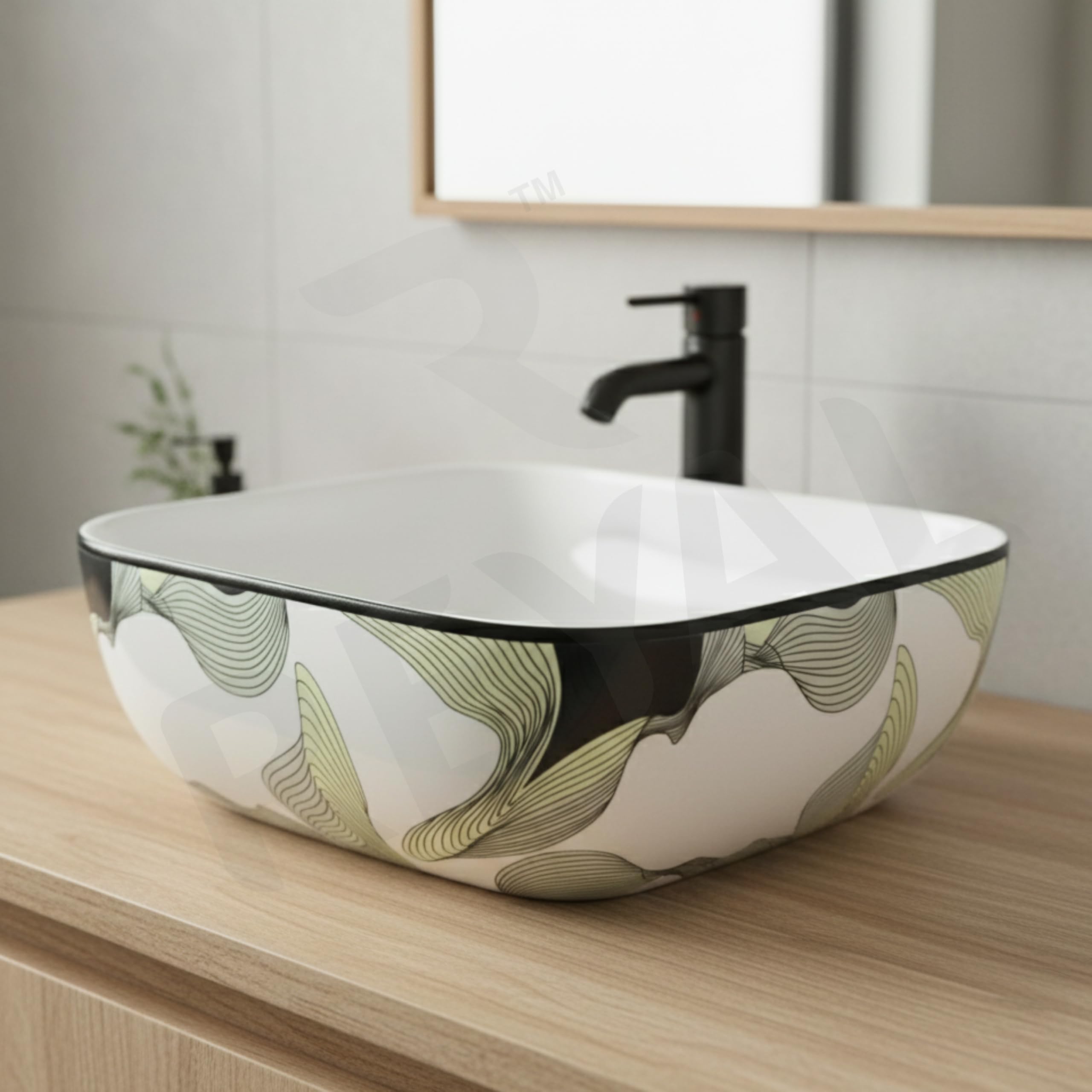 Reyal Ceramic Wash Basin - Modern Vessel Sink -5