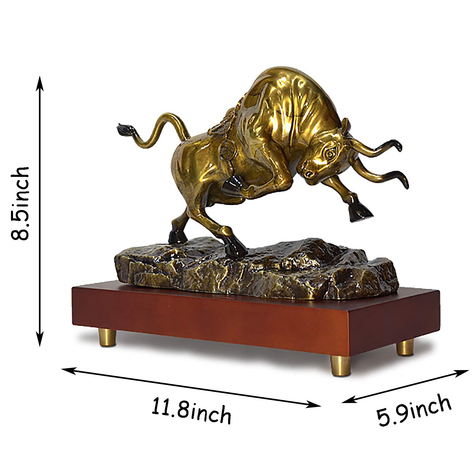 Feng Shui Suerte Animal Estatua Y Escultura Colección Regalo Toro Feroz Estatua Decoraciones Toro,Wall Street Toro Arte Decoración,Latón Muñeca Estatua-Bronce b 11.8inch