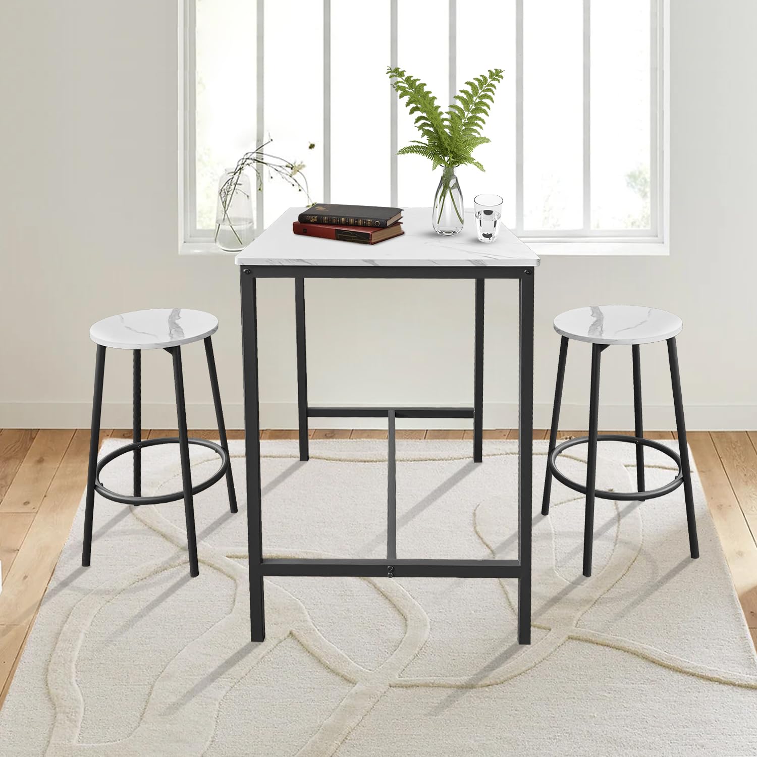 AT-VALY Juego de mesa de bar de 3 piezas con 2 taburetes, juego de mesa de comedor, espacios pequeños (negro)