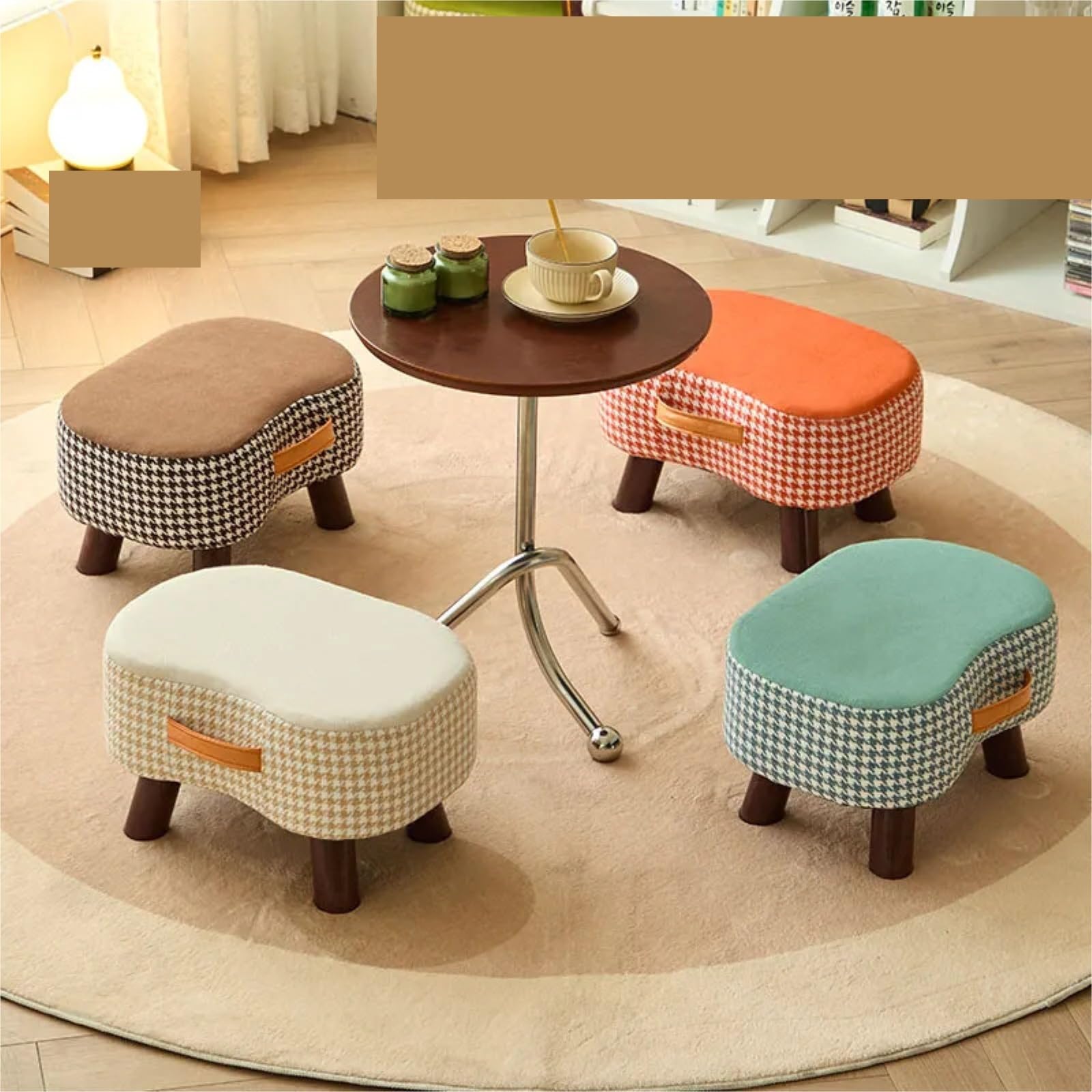 Pouf Poggiapiedi Pouf Imbottito Morbido con Gambe in Legno Motivo for La Casa Accessorio per Casa(Beige)