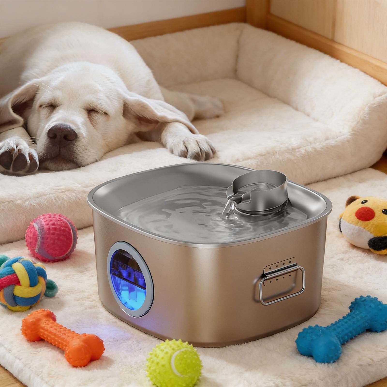 Distributore di acqua per animali domestici Filtrazione automatica Fontana in acciaio inossidabile a basso rumore di grande capacità per irrigazione domestica Ciotola per cani essenziale di
