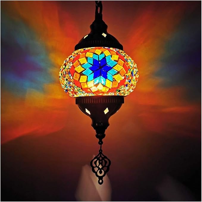 KKNH Kroonluchters Hanglamp Creative Boheemse stijl Mozaïek opknoping licht handgemaakte kleurrijke glazen schaduw kroonluchter (6 kleuren) E14 lamp Woonkamer Slaapkamer Gang Bar (Color : Orange)