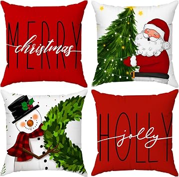 Brightown Red Christmas Pillow Covers 18x18 Set of 4 Christmas Decorations Winter Holiday Decor Throw Cushion Case for Home Couch | Christmas Decorations Winter Holiday Decor for Home Couch