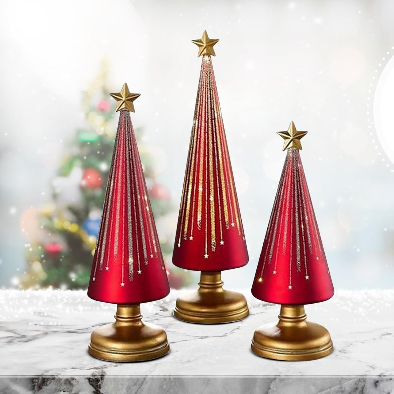 Night Starry Christmas Trees - 3 Pieces Resin Christmas Tree With