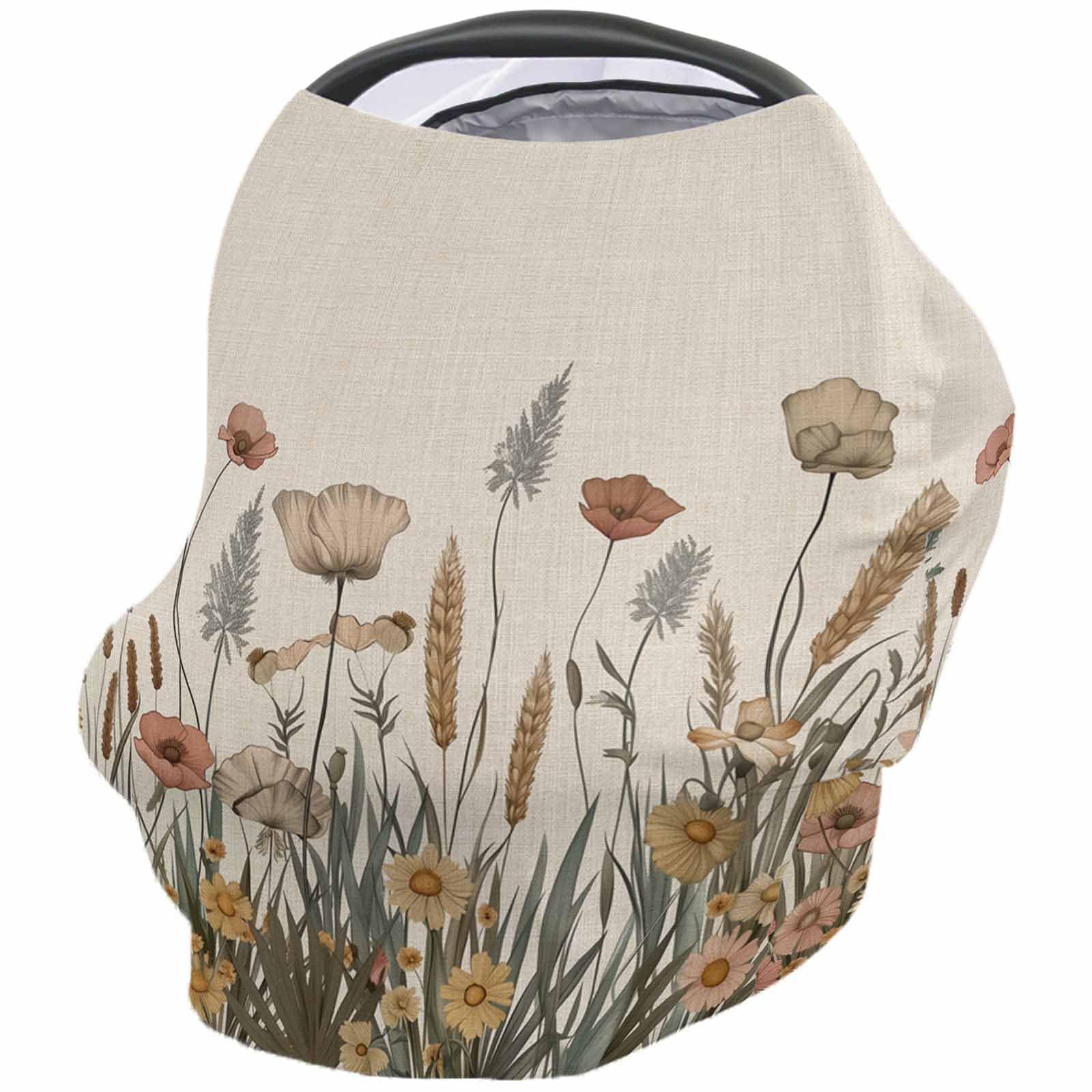 Nursing Cover for Breastfeeding Scarf, Fall Floral Botanical Daisy Retro Baby Car Covers Super Soft Multi Use for Canopy Shopping Cart Cover Blanket Stroller Cover