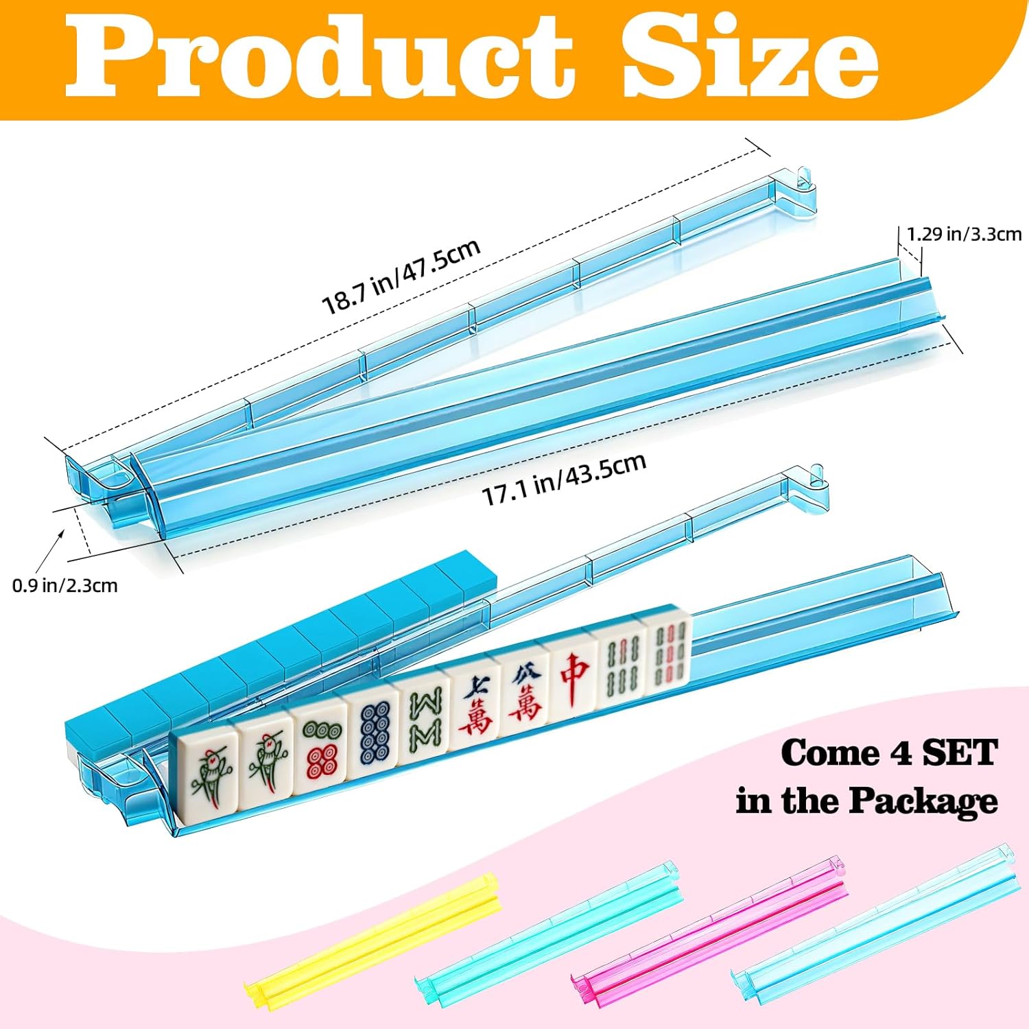 mahjong racks with pushers, mahjong all-in-one tile pushers and racks, acrylic american majiang tile holders accessories, set of 4-colorful