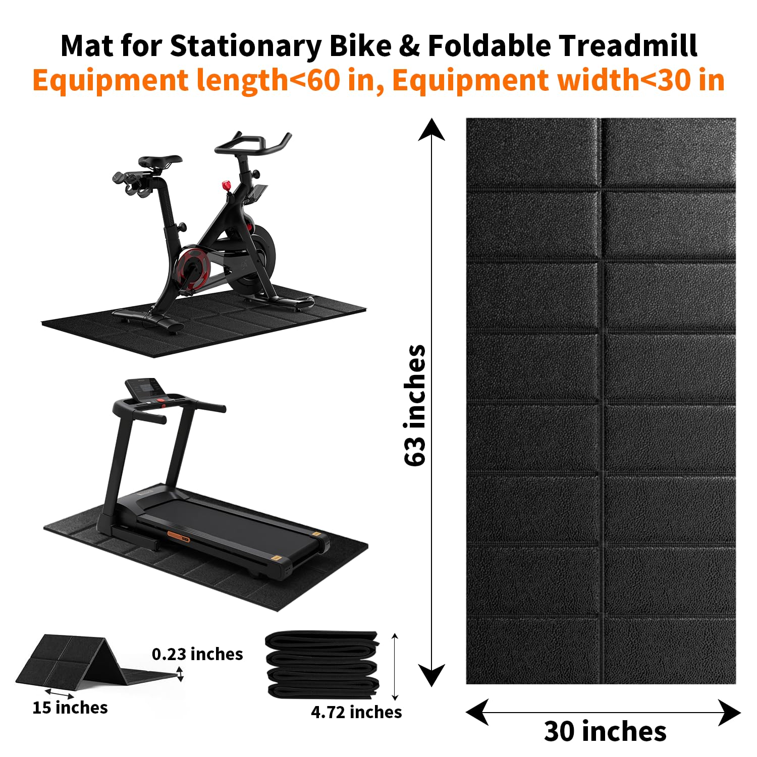 Tapete para equipo de ejercicio para cinta de correr de 63 x 30 pulgadas