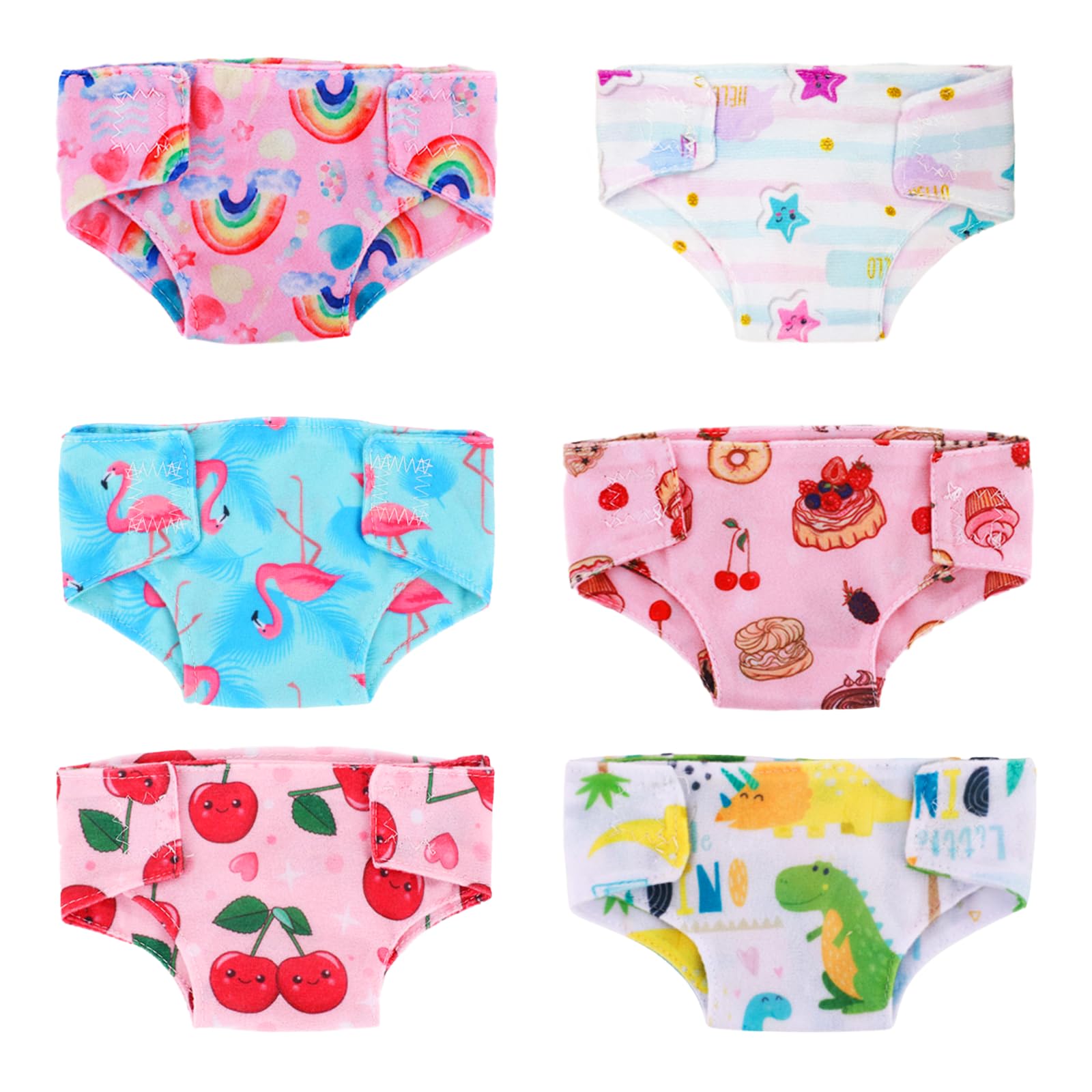 6 Pcs Doll Diapers for Baby Dolls 14-18 inches, Cute Doll Accessories for Baby Dolls 30-43 cm, Reusable Doll Accessories