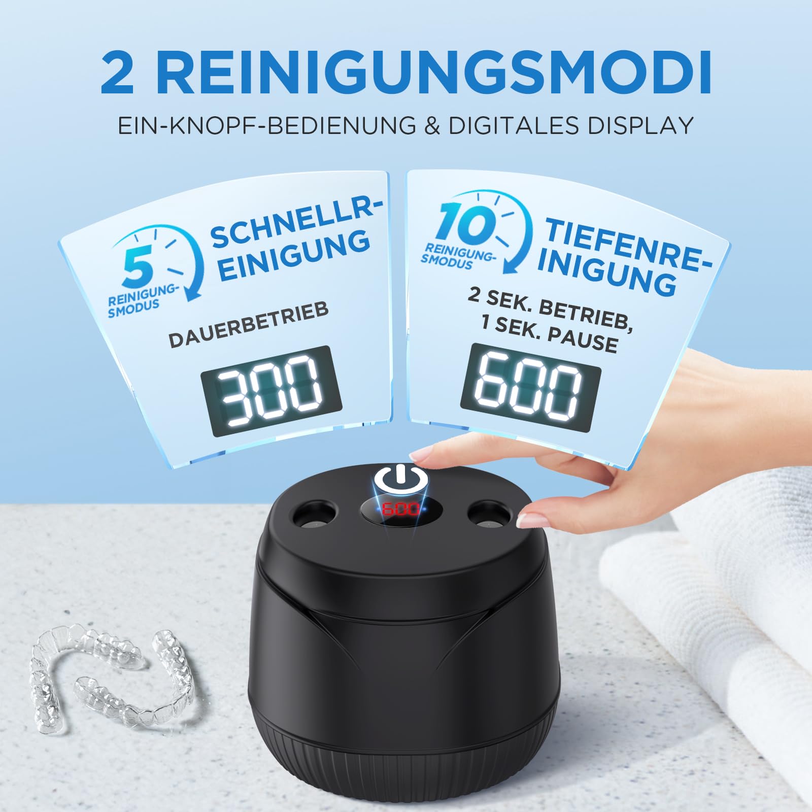 Limpiador ultrasónico 45000 Hz UV ultrasónico 200 ml Dental Pod – Limpiador ultrasónico para retenedores, alineadores, férulas dentales, prótesis, joyas con temporizador digital (negro)