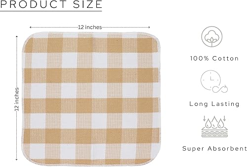 Miniatura 3 de Trapos de cocina a cuadros con tejido de gofre, 100% algodón, 12 x 12 pulgadas, ultra suaves, absorbentes, de secado rápido, trapos de cocina a
