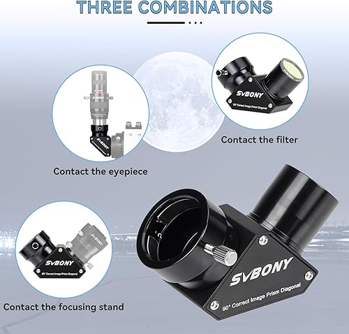 Miniatura 12 de SVBONY SV222 Espejo diagonal de 45 grados, telescopio diagonal de 1.25 pulgadas con FMC y revestimiento de fase, diagonal de imagen correcta