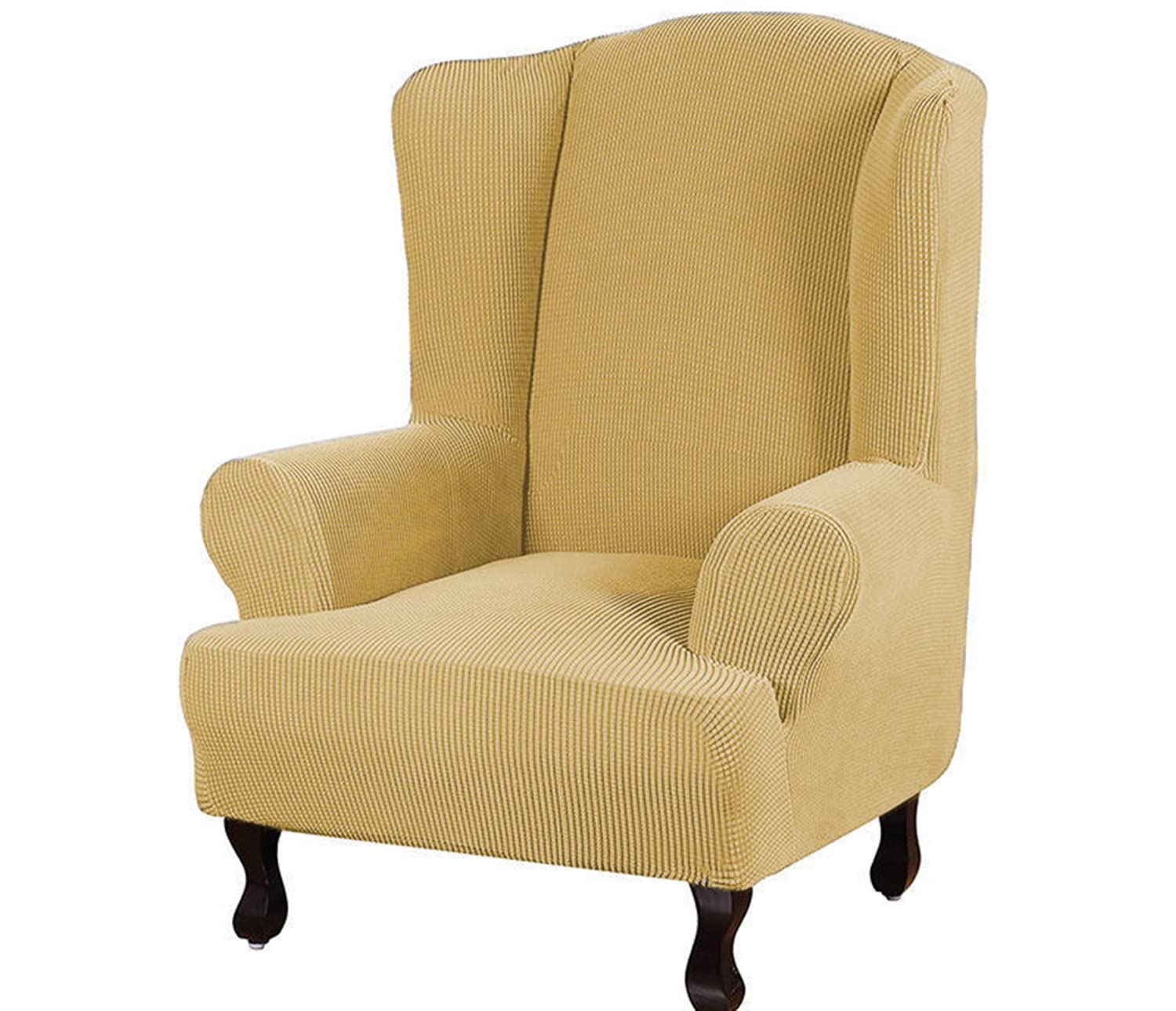 Guyirt Yellow Wingback Chair Cover High Stretch Wing Chair Cover Wing Chair Slipcover Checked Pattern Armchair Slipcover Stylish Machine Washable Furniture Protector