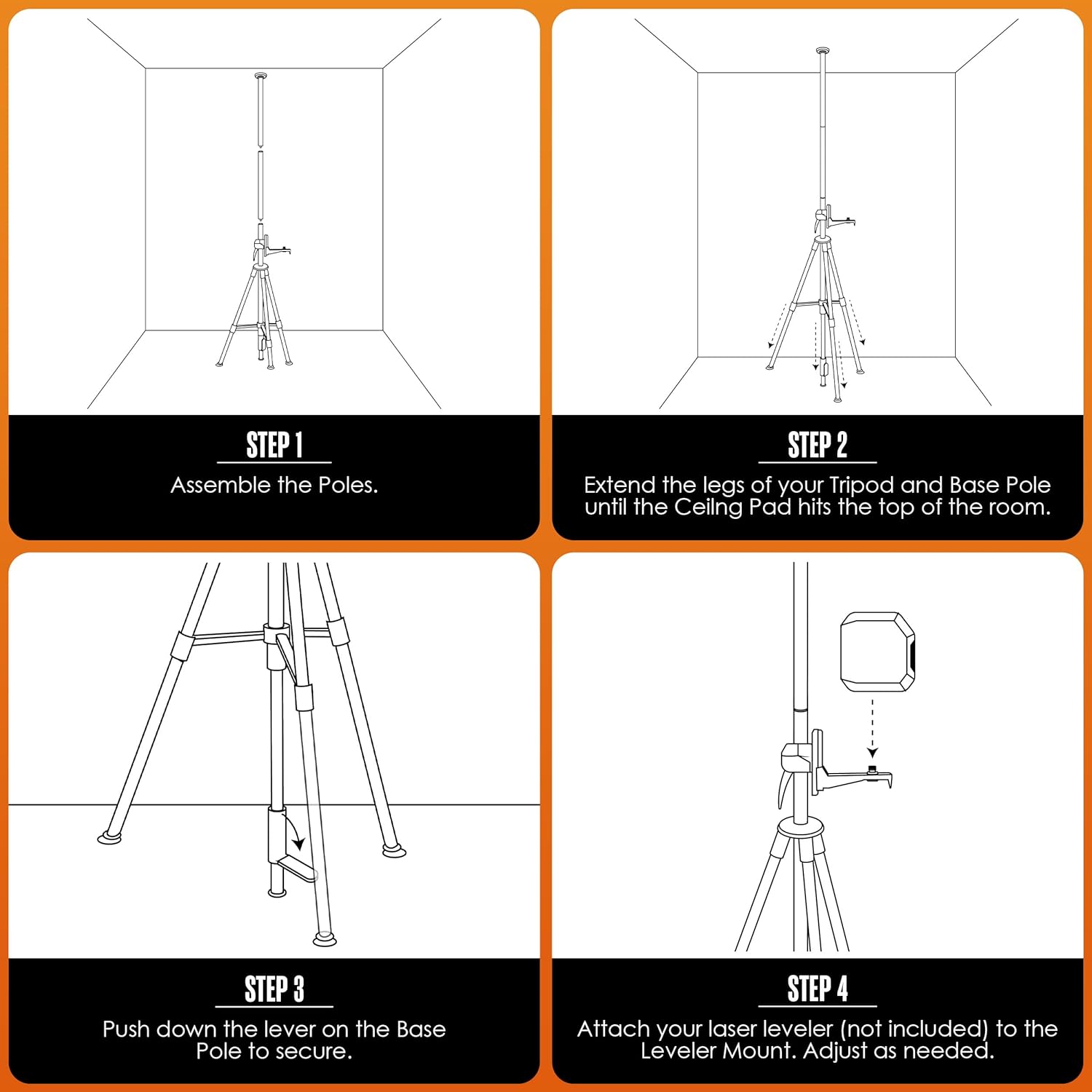 Houseables Laser Level Stand, Laser Level Pole, Lazer Tripod Stand, Lazer Pole, Tripie Mount, Rotary Line, Accessories, Adjustable, Tall, Telescoping, Construction, 1/4" & 5/8" Thread, 12 ft, 3.7 M