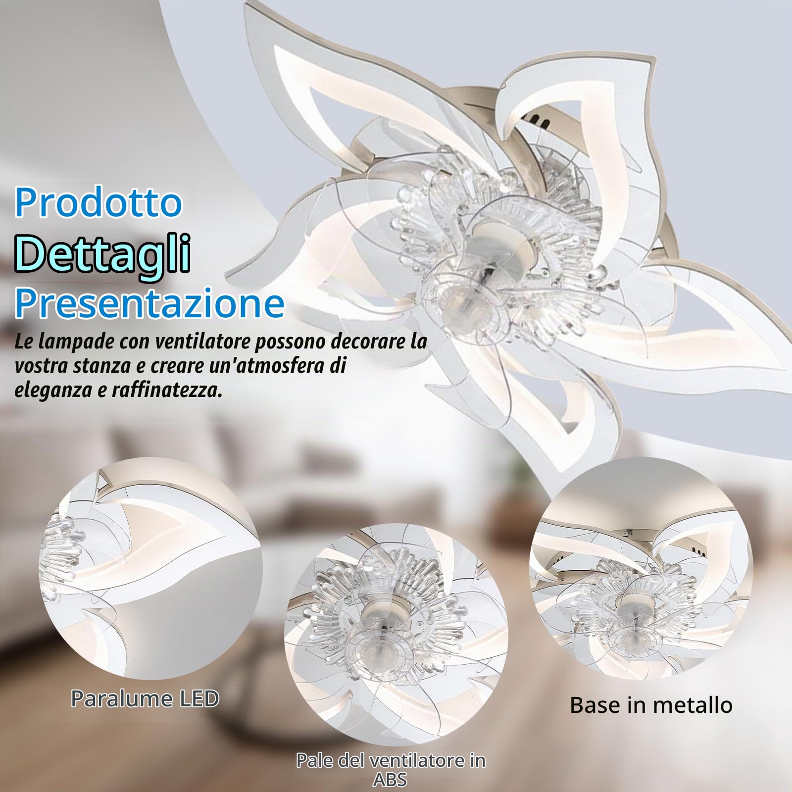 LED Plafoniera Con Ventilatore Dimmerabile Reversibile Moderno Lampadario Ventilatore E Telecomando Silenzioso 6 Velocità Luce Con Ventilatore Intelligente Per Soggiorno, Camera Da Letto