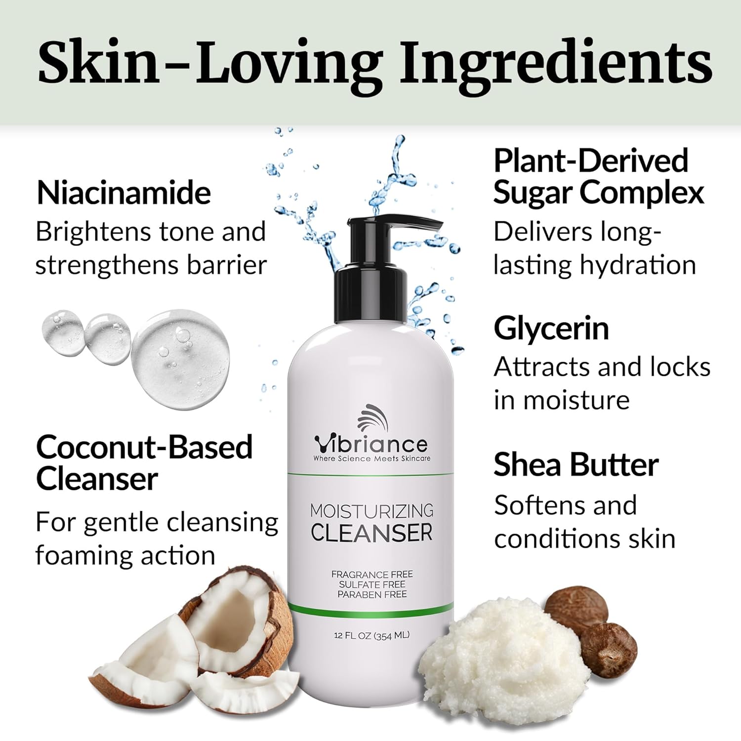 Vibriance Moisturizing Cleanser, Oil-to-Foam Face Wash with Niacinamide, Shea Butter for Mature Skin - Hydrating Gentle Facial Cleanser, Sensitive Face Wash, Sulfate-Free, 12 fl oz - Image 4