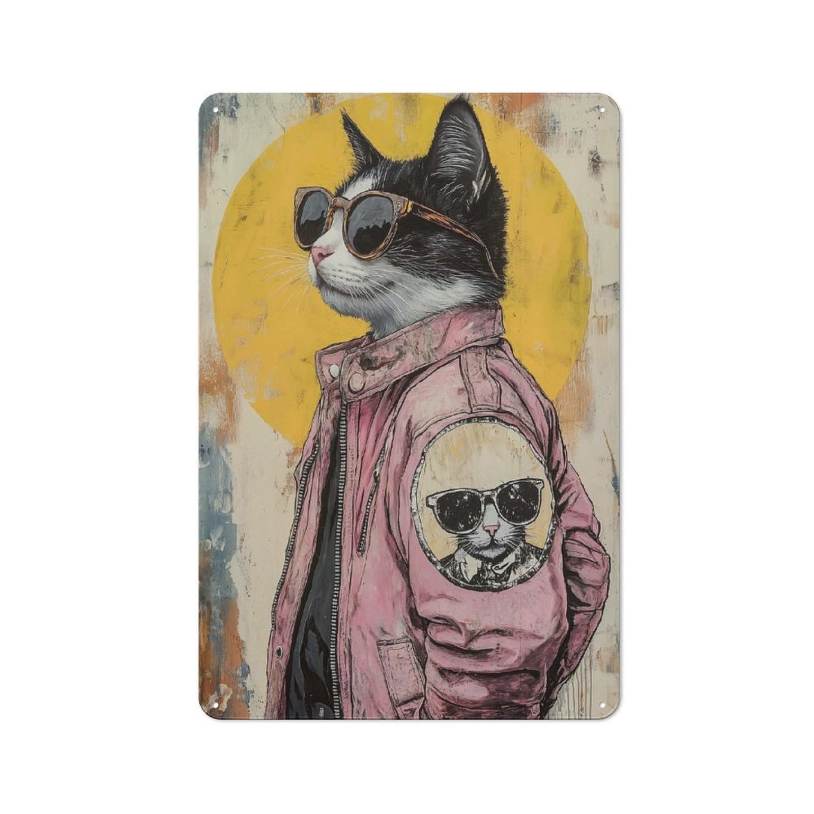 Junmoney Style-18 Retro Tin Sign 30X20cm Featuring Cool Cat In Sunglasses For Workshop Wall, Gift For Makers And Diy Enthusiasts During The Christmas Season