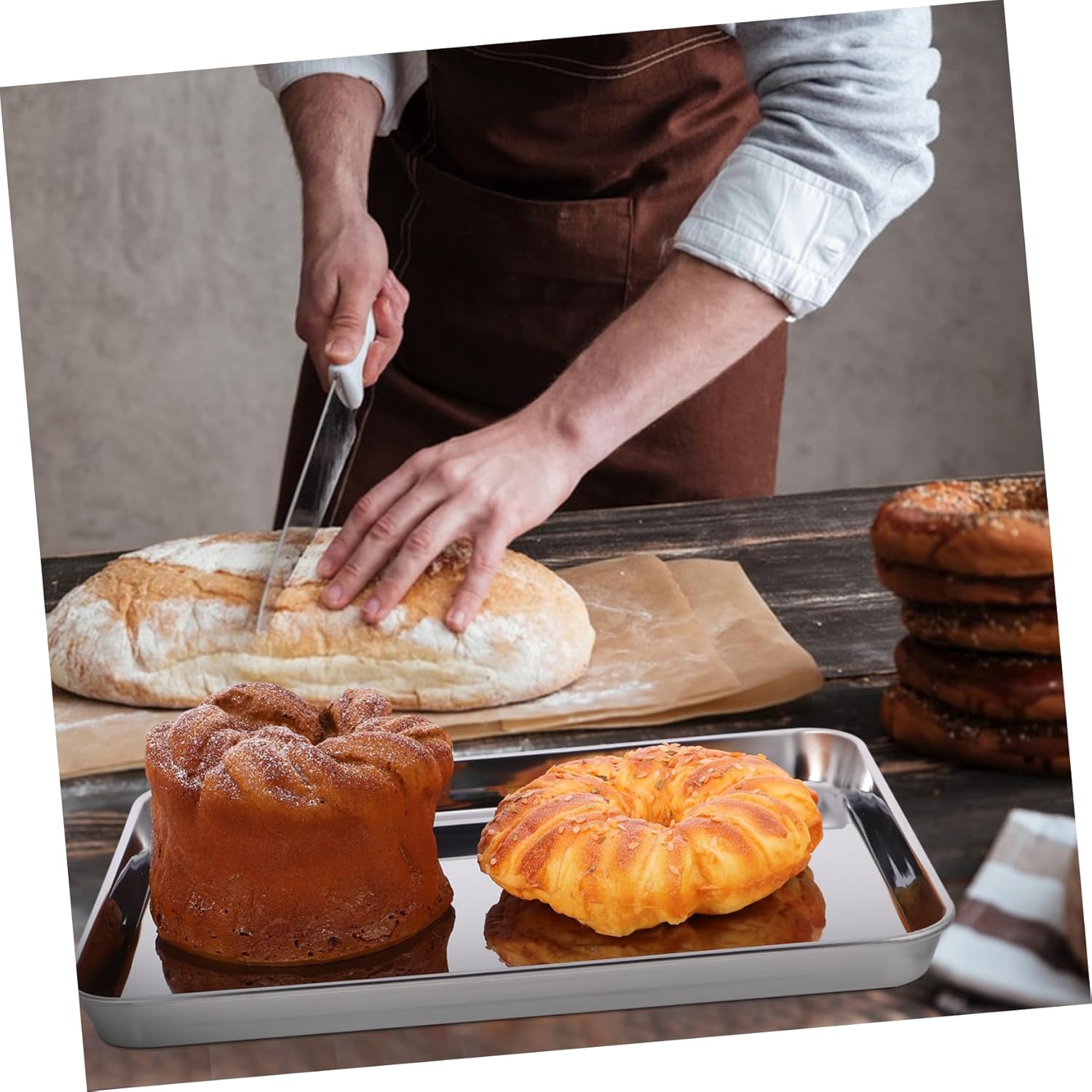 ABOOFAN 3pcs Induction Oven Pan Set Stainless Steel Baking Sheet Rack Easy Clean Nonstick for Family Gatherings and Parties