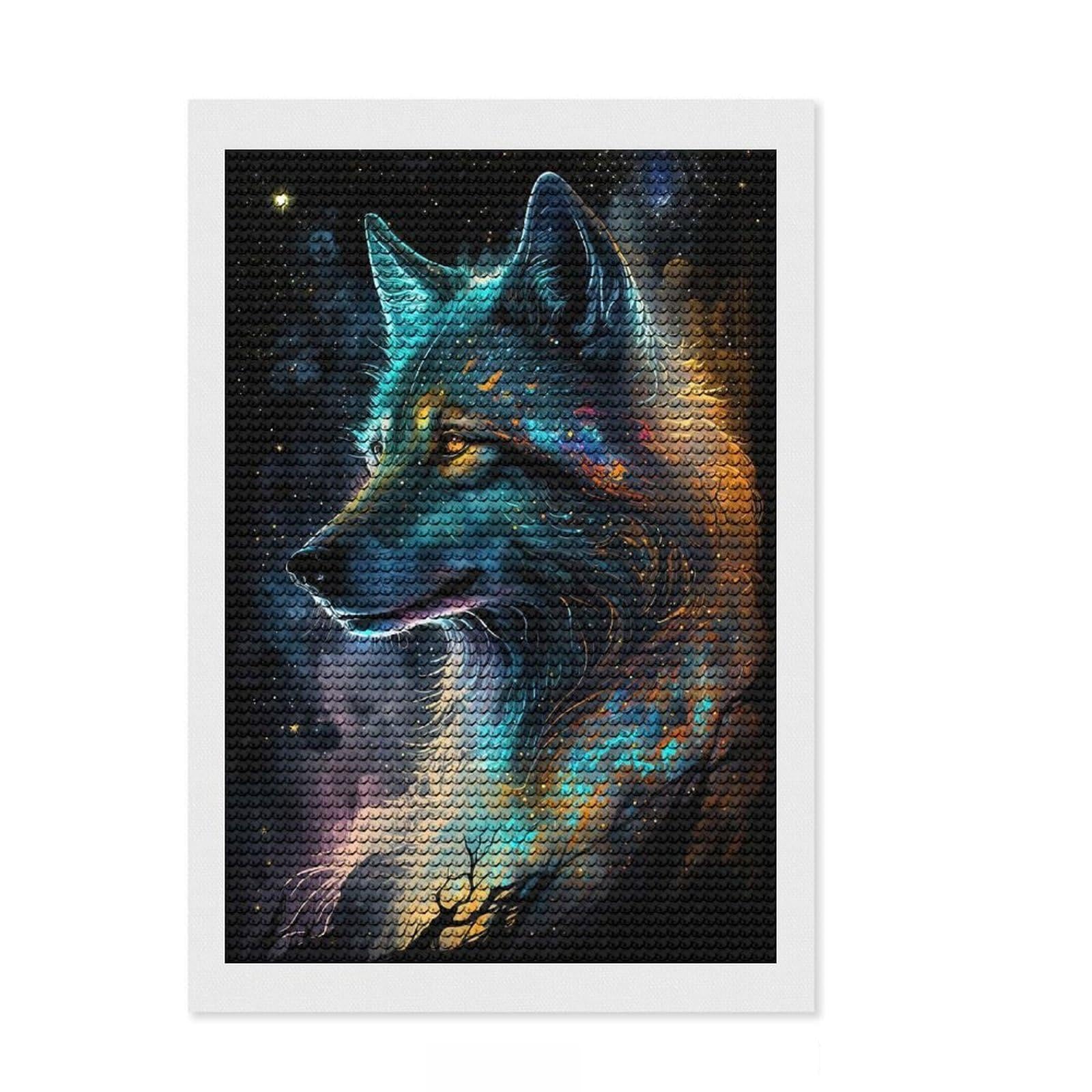 Junmoney Nebula Wolf V8 DIY Diamond Art Canvas Kit 8"x12", Easy to Enjoy, Adhesive Canvas, Aesthetic Room Decor, Thoughtful Handmade Gift