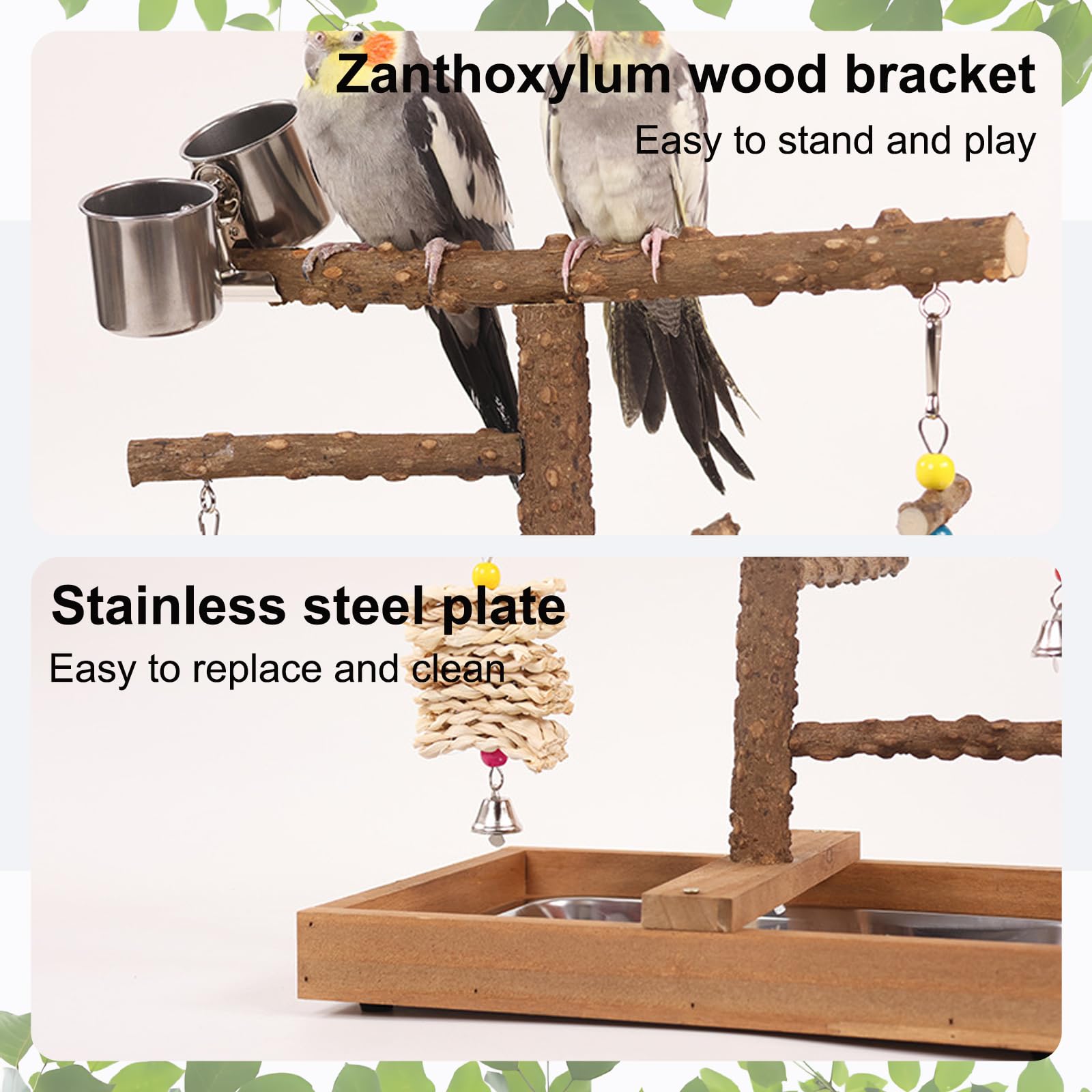 Juguetes para Loros y Periquitos, Percha para PáJaros, Accesorios para Jaula con Bandeja, Comederos, Juguetes para Masticar Colgantes, Amplia Zona de Juegos para Periquitos, CacatúAs y Cotorras