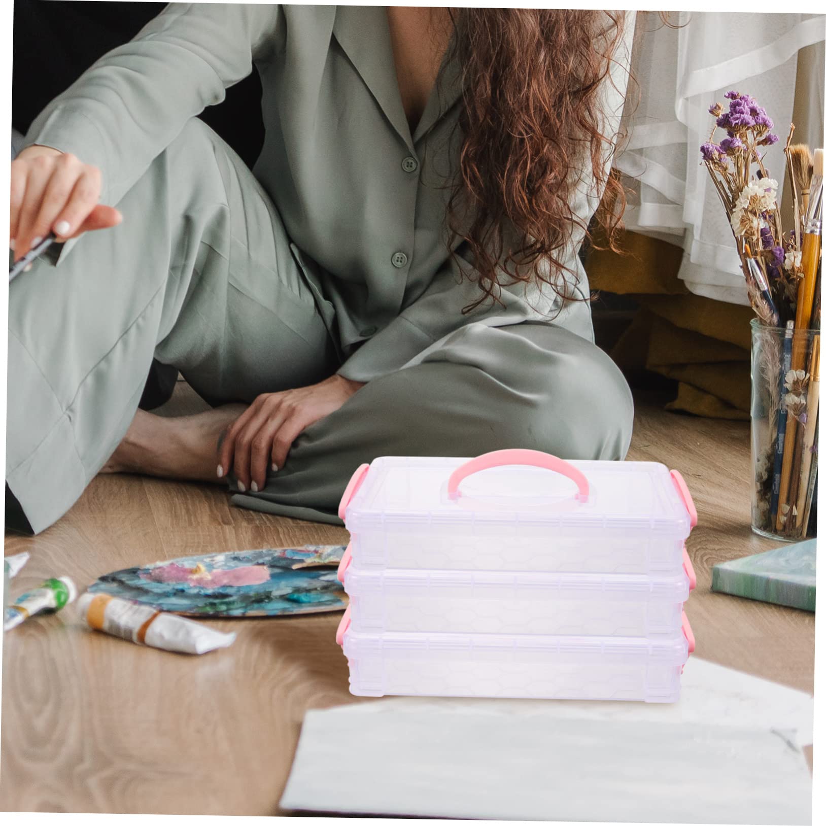 jojofuny Scatola Organizer per Penne Impilabile Coperchio 8 Confezioni | Plastica Trasparente, Struttura Portatile, per Matite e Piccoli Oggetti, per Ufficio e Insegnanti