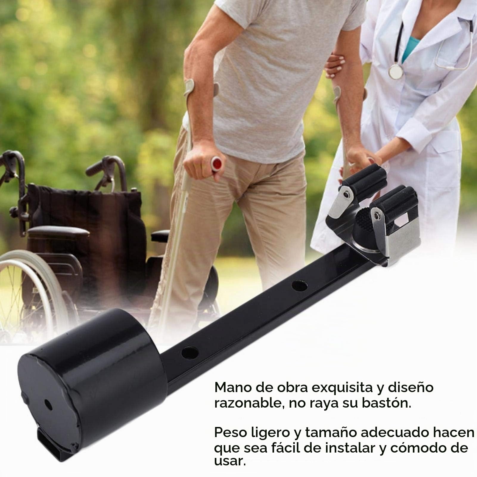 Soporte Para Bastón Para Scooter De Movilidad, 9,7x2,6 Pulgadas Hierro Portátil Soporte Bastón Caminar Soporte Bastón Andador Accesorios Sillas Ruedas Para Scooter Movilidad Para Silla Ruedas (Negro)