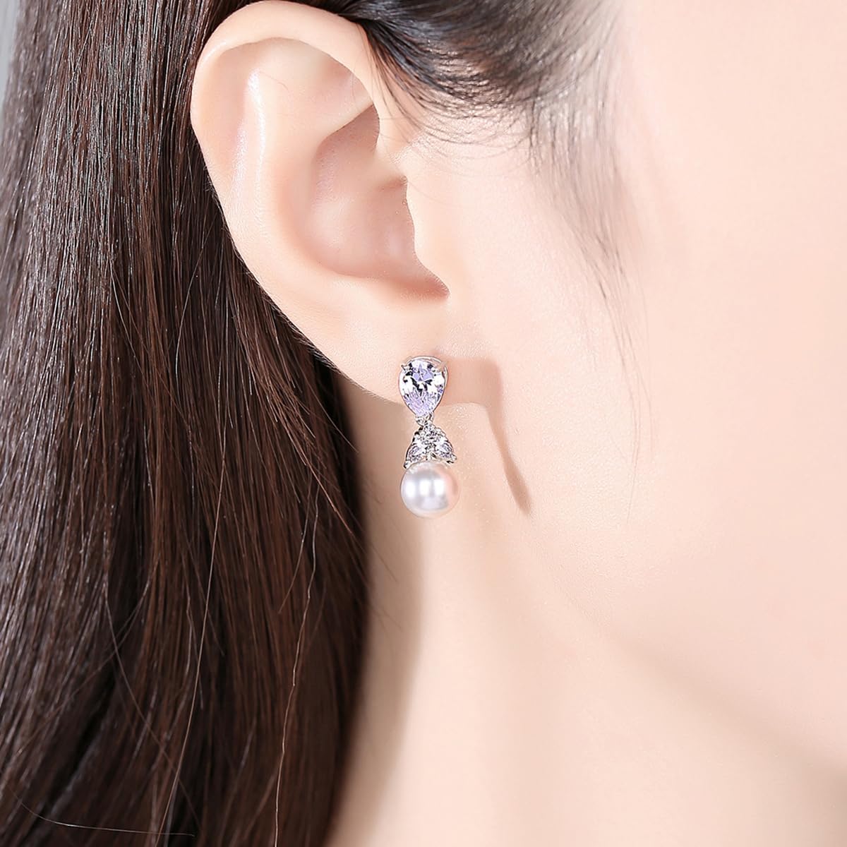 Natural Pearl Drop Dangle Earrings for Women in 14K Gold, Pear and Emerald Cut Moissanite, Birthday and Women's Day Gift - Image 3