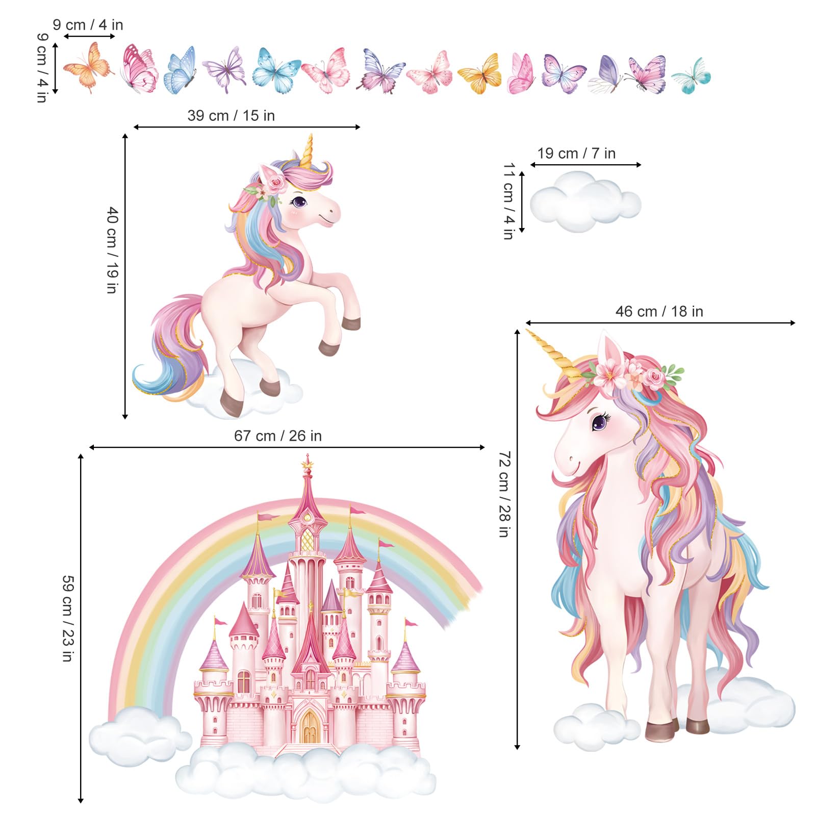 decalmile Large Unicorn Rainbow Wall Stickers Pink Castle Butterfly Wall Decals Baby Nursery Bedroom Girls Room Home Decor - Image 4