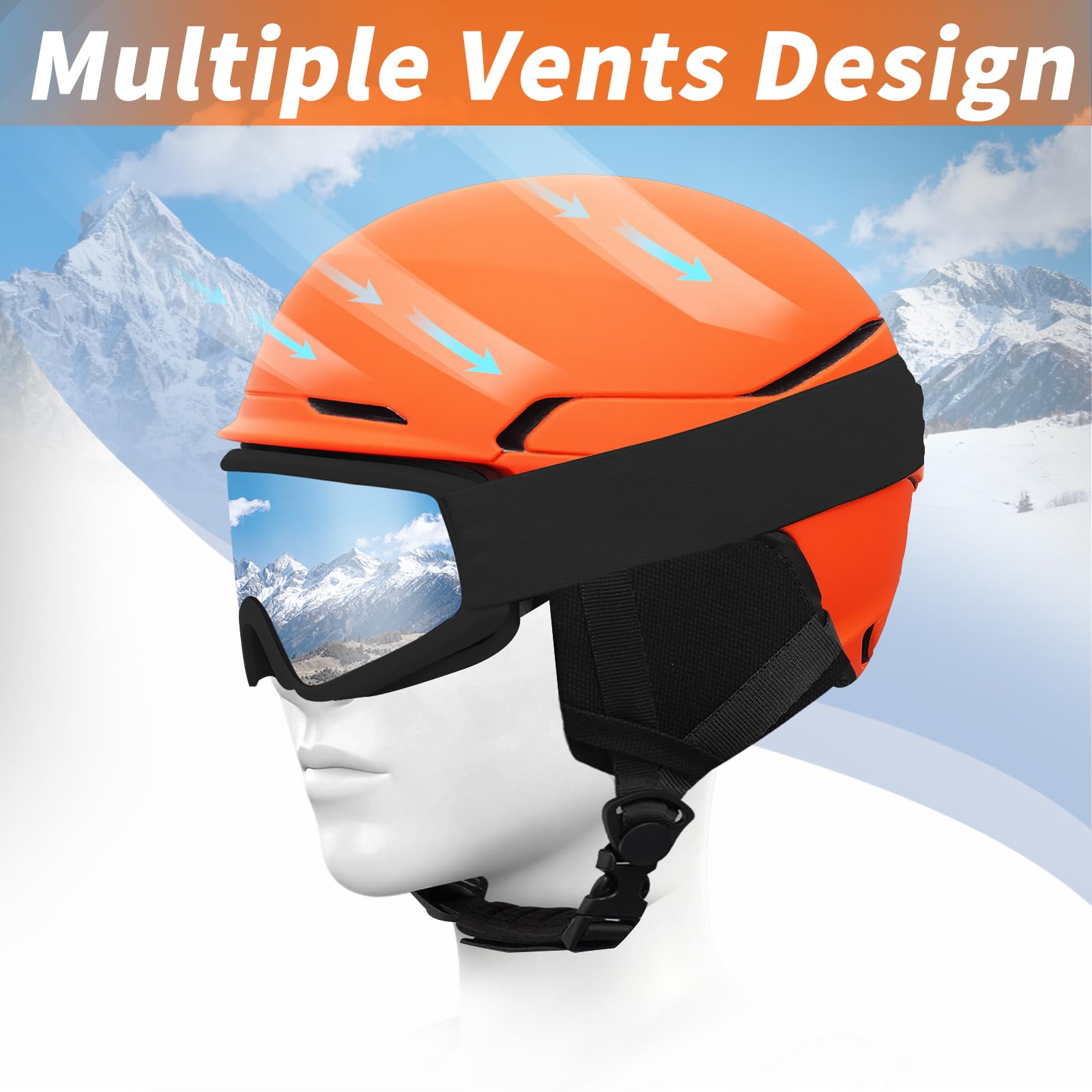Casco da Sci Kit con Occhiali da Sci Passamontagna Casco Sci per Uomo Donna con Cuscinetti Auricolari Rimovibili UV Regolabile Ski Helmet