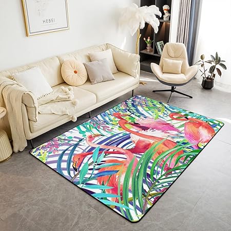 Amazon.com: Erosebridal Flamingo Area Rug 3x5, Tropical Leaves Rug for ...