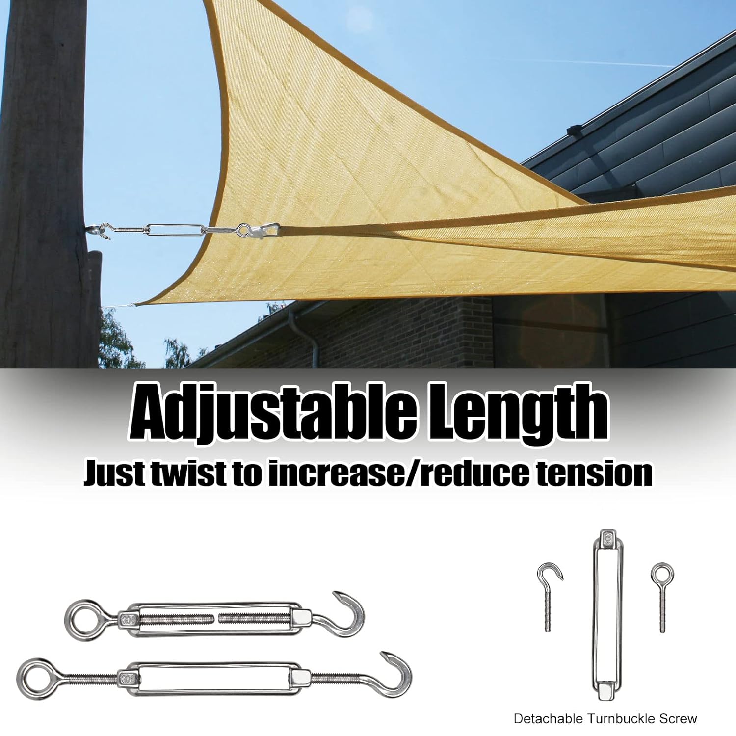 10Pack M6 Turnbuckle Hook and Eye, Stainless Steel Cables Wire Turnbuckles, Heavy Duty Turnbuckle for Wire Rope Tension, Cable Railing Hardware Kit for Sun Shade Sail, Tent Installation - Image 5