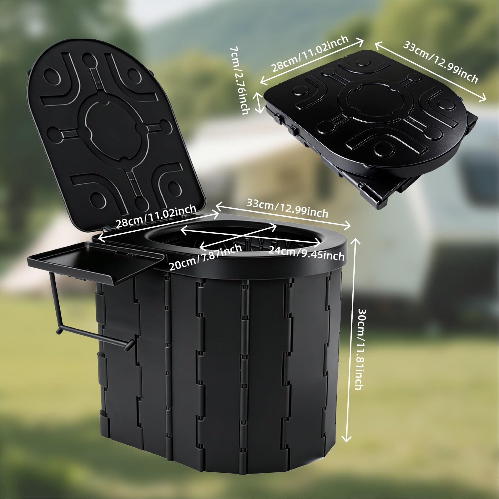 MEETOZ Toilettes portables, toilettes de camping pliables améliorées avec couvercle, toilettes de pêche, équipées d'un support de téléphone et d'un support de mouchoirs, parfaites pour le camping, les