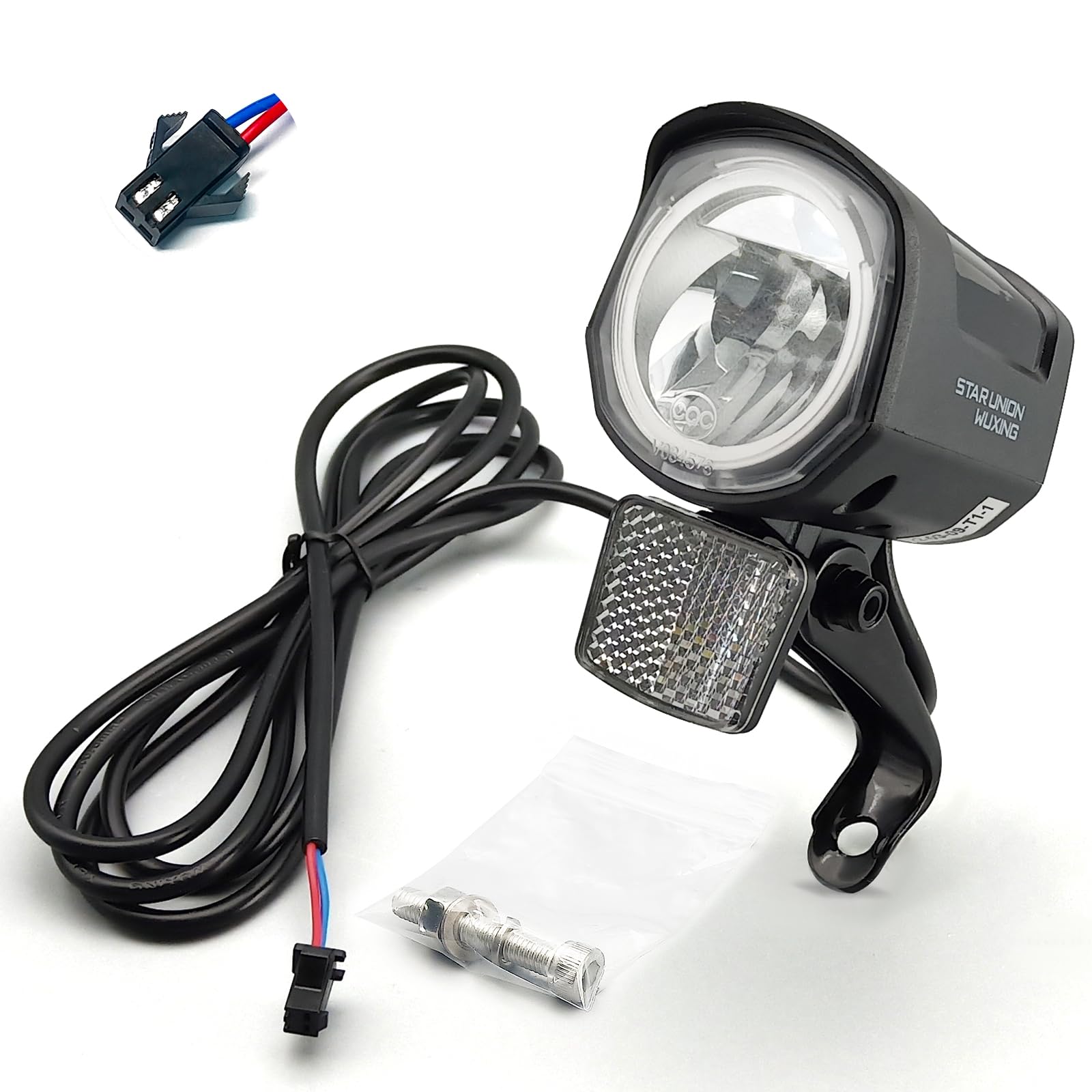 Ebike Headlight 12V-60V with 2 Pin Connector - LED Front Light for Night Riding, Electric Mountain &Electric Scooter - Wired Ebike Accessories (QD252-SM Plug)