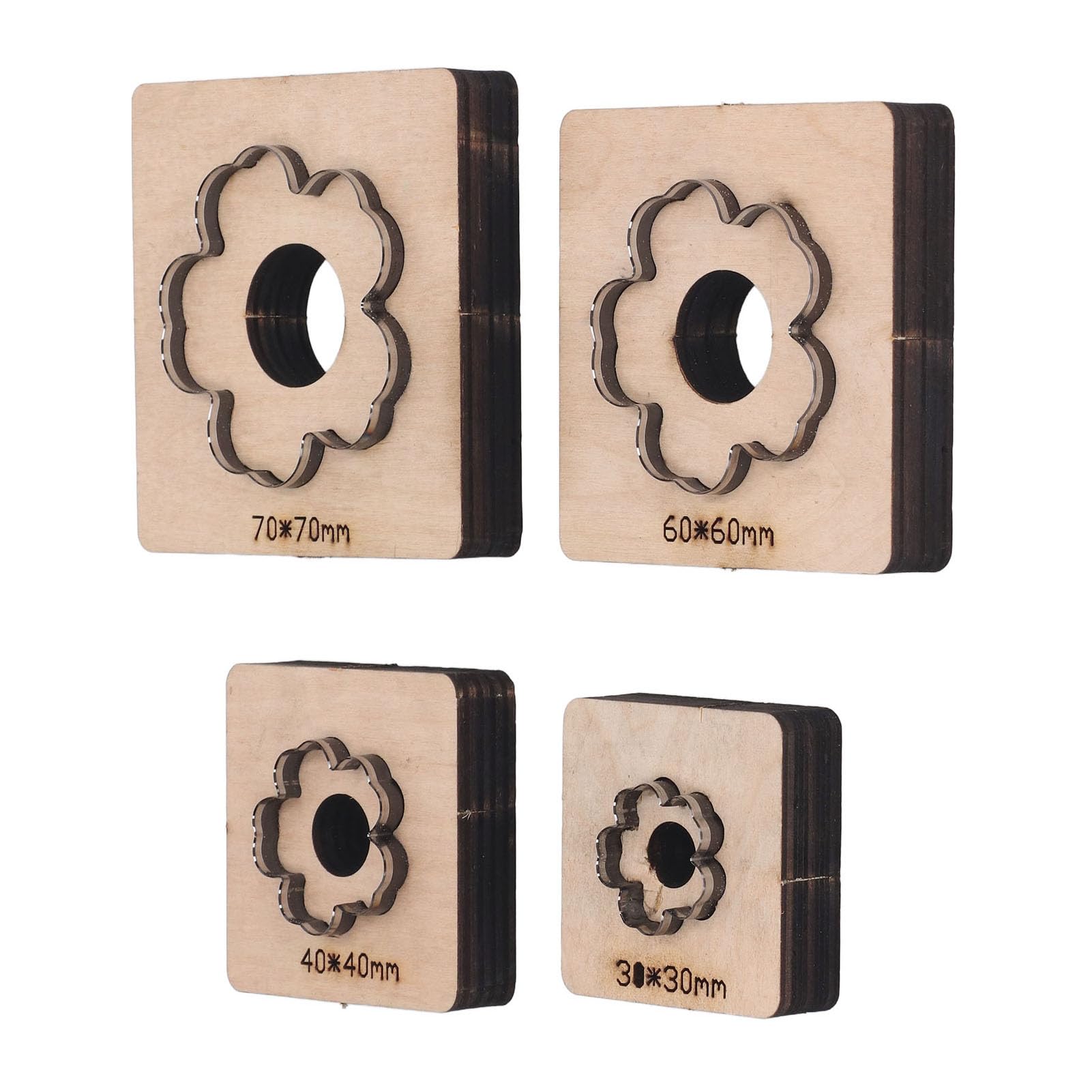 4-teiliges Leder-Schneidformen-Set mit Blumenmuster für Karton, Ton, Gummi und Kunststoff – Stanzform aus legiertem Stahl mit Holzbasis für geschichtete Stoffe und Holzmaterialien