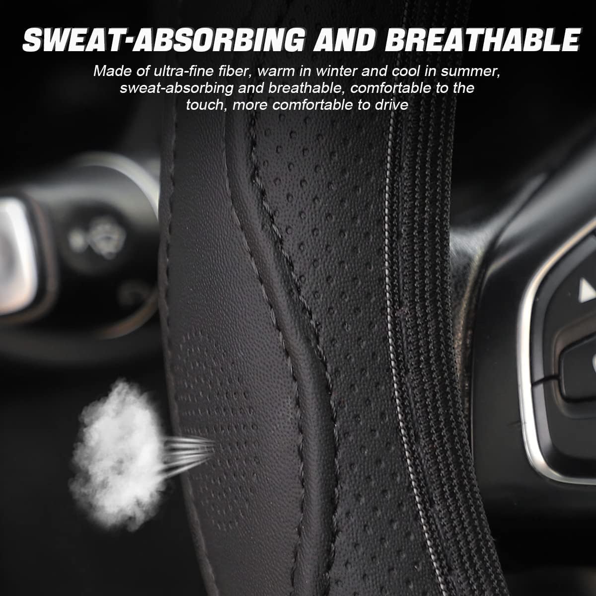 LMYDIDO Car Steering Wheel Cover Leather, Anti-slip Breathable Carbon Fiber Sports Elastic Band Without Inner Ring Steering Wheel Cover Universal Size 37-39cm /14.5-15 (Orange