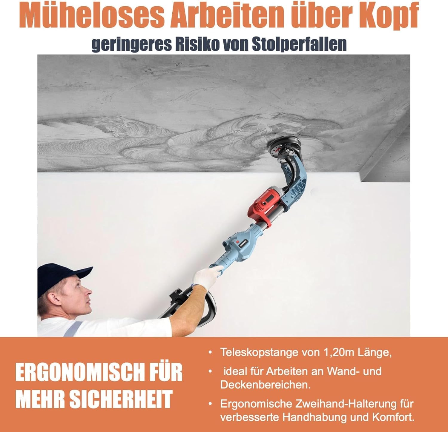 FANZWORK Betonschleifer mit Teleskopstange bis 1,20 m (1010W)