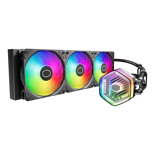 CoolerMaster MasterLiquid 360 Atmos ARGB Enfriador líquido AIO de circuito cerrado, bomba personalizada, ventiladores PWM de borde Sickleflow,