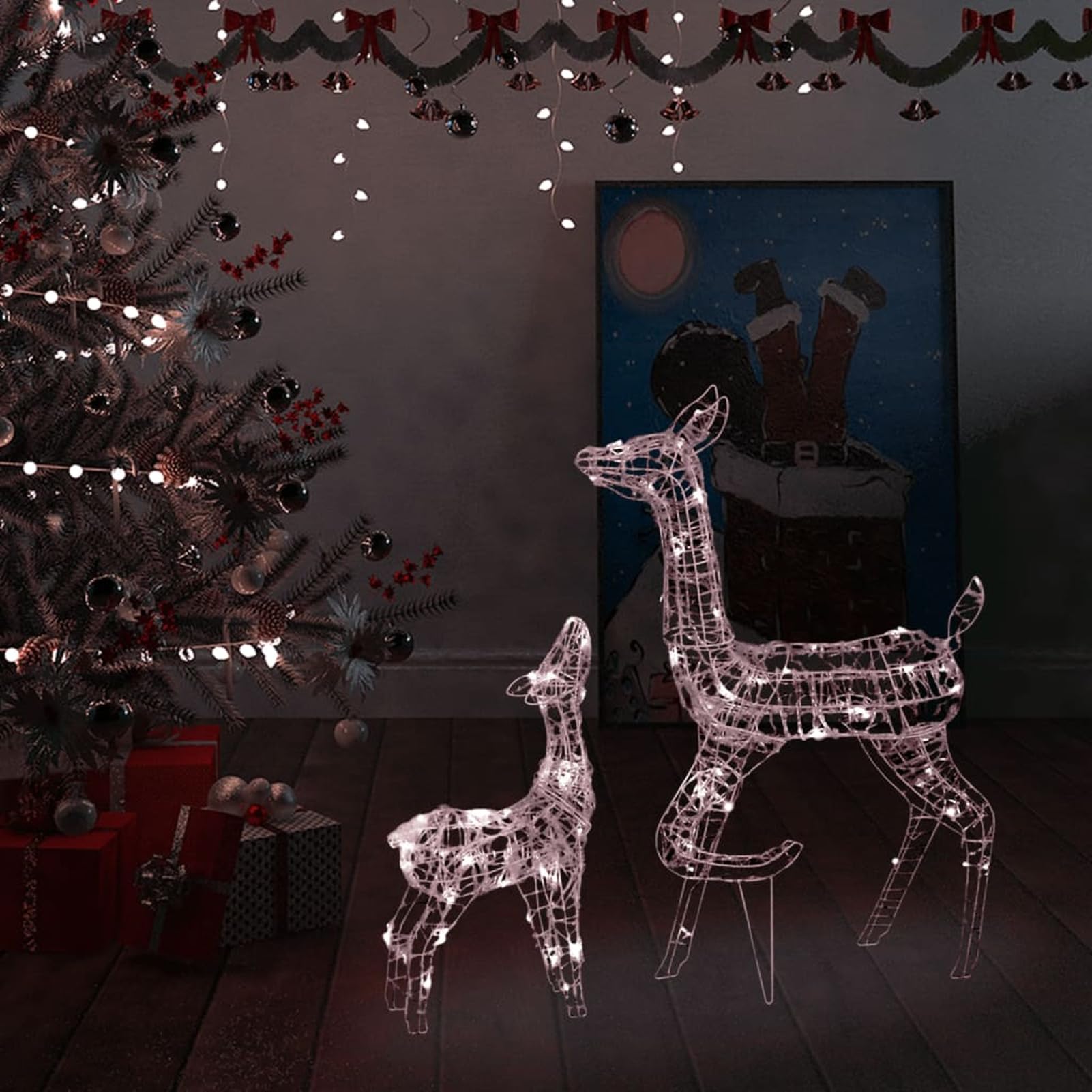 Homgoday Renos de Navidad Iluminados, Familiar Ciervo de Navidad con Luces,Familia de Renos de Navidad acrílico Blanco cálido 160 LEDspara Césped Exterior Interior Sala Decoración