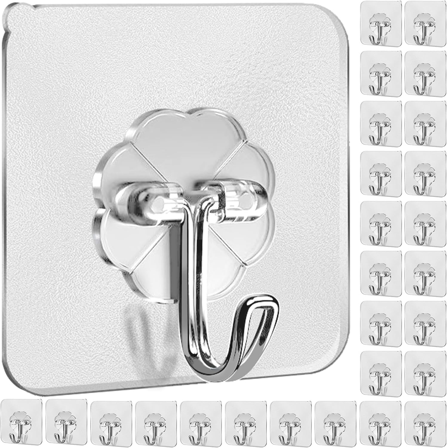 UCRAVO 20Pcs Heavy Duty Self Adhesive Hooks Transparent Waterproof and Oilproof Wall Hooks for Kitchen Bathroom Shower Door Outdoor (Flower Hook) (B0CX9DT31C) Amazon Price History, Amazon Price Tracker