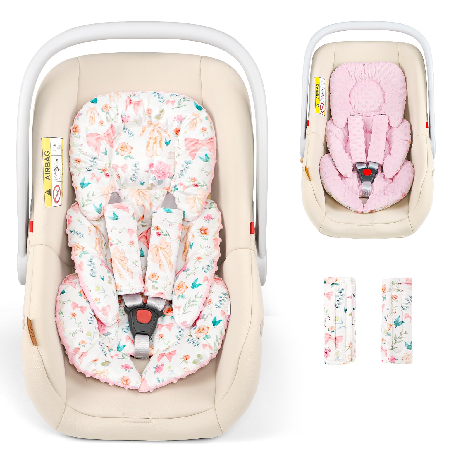 GFU Babyschaleneinlage Kopf- und Körperstütze, wendbarer Neugeborenen-Einsatz für Autositz mit Gurtpolstern, weiches Kinderwagenkissen