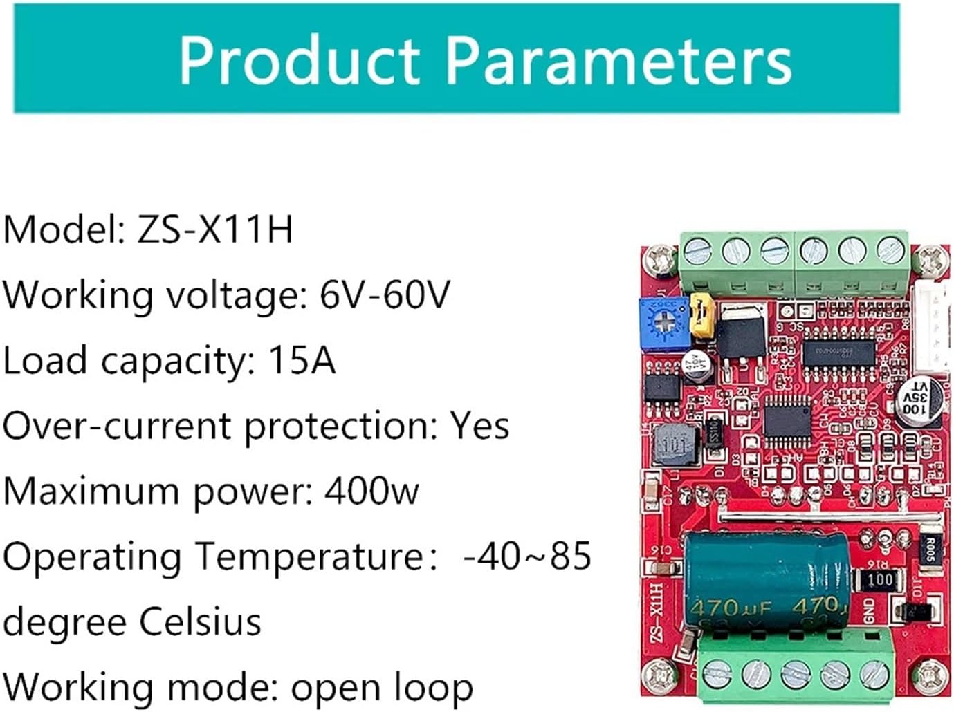 Product parameters for ZS-X11H BLDC motor controller
